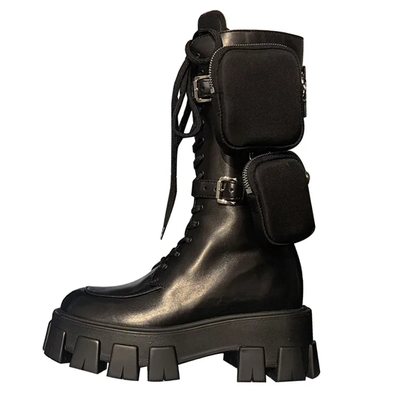 

fall British style muffin Walking show women's winter 2020 new boots thick bottom medium boots with strap and buckle high