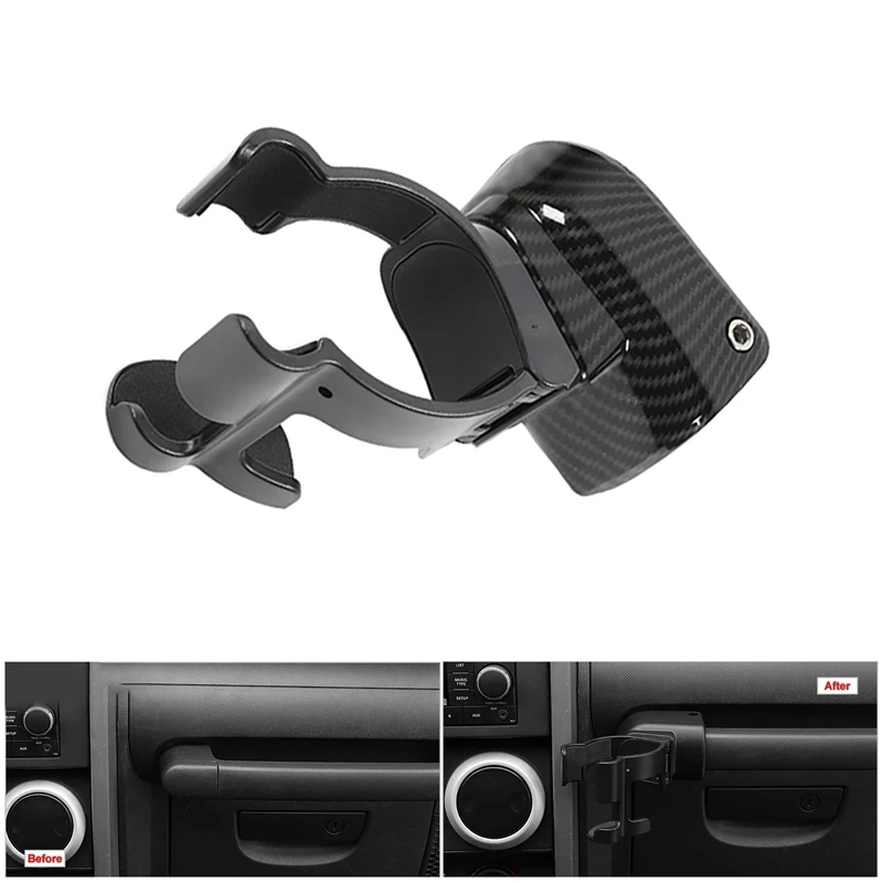 

For Jeep Wrangler JK 2011-2017 Car Carbon Fiber Drink Water Cup Holder Mobile Phone Support Accessories