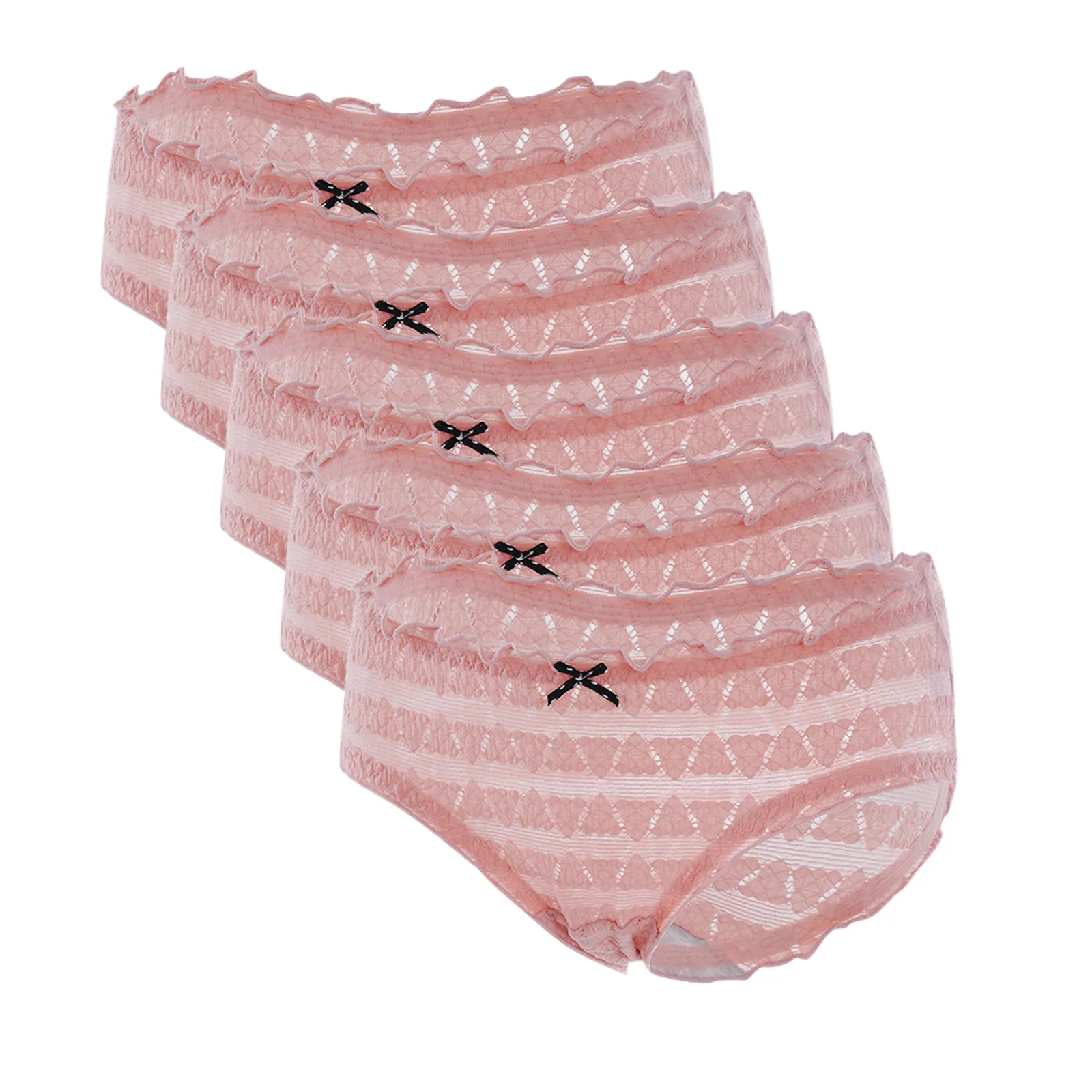 

5PC Women's Sexy Thin Briefs In Solid Color With Lace Mid-Waist Underwear Lace mid-waist thin solid color briefs