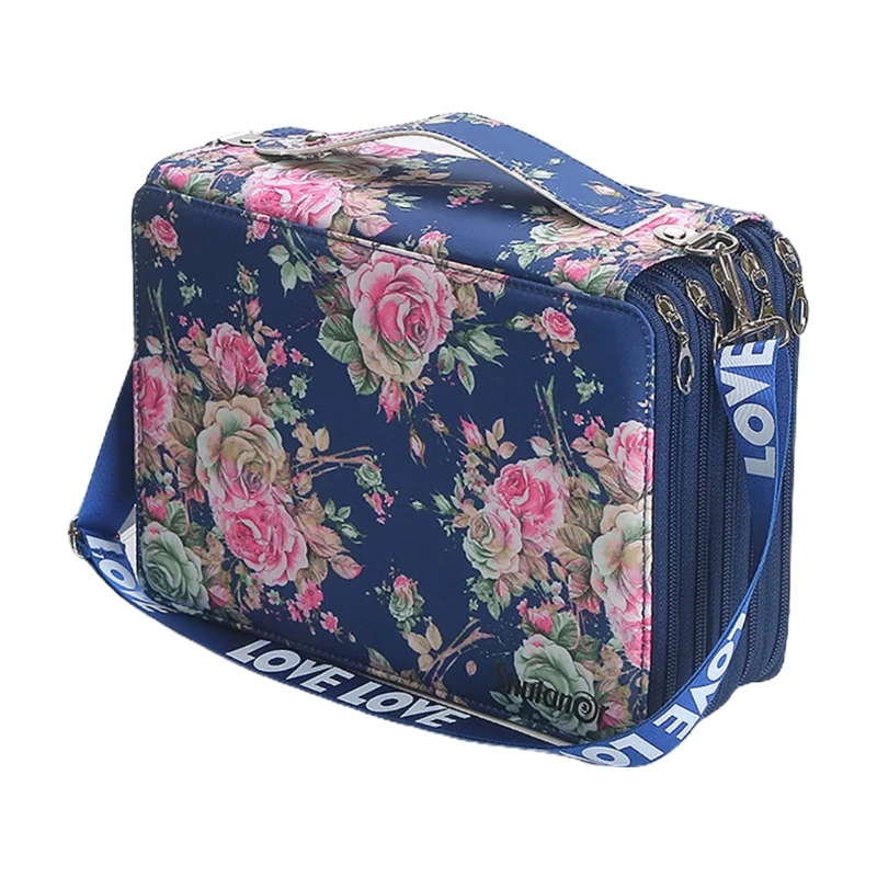 

252-Holes Crocodile Pattern Flowers With Shoulder Strap Zipper Pencil Case F42D