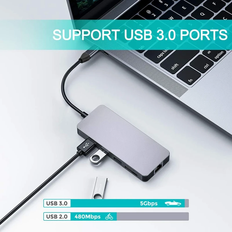 Тип C 8 в 1 док станция с HDMI 4K Gigabit RJ45 PD зарядки USB3.0 Поддержка: Windows Me/2000/XP/Vista/Windows NT/7/8