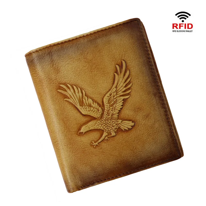 

Male Vintage Genuine Leather Wallet RFID Blocking Purse Wallet Top Cow Skin Folding Business Credit Card Holder Men High Quality