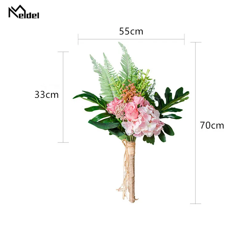 

Meldel Artificial Silk Rose Hydrangea Flower Bride Wedding Bouquet Cycas Baby's Breath Photography Flower Party Wedding Supplies