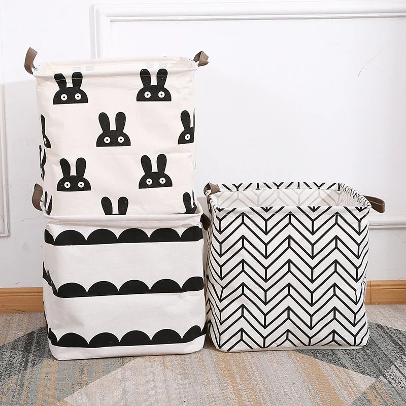 

New Large Cotton Handle Folding Laundry Basket Toys Organizer Clothing Storage Bag Dirty Clothes Bucket Laundry Holder Stand Bin