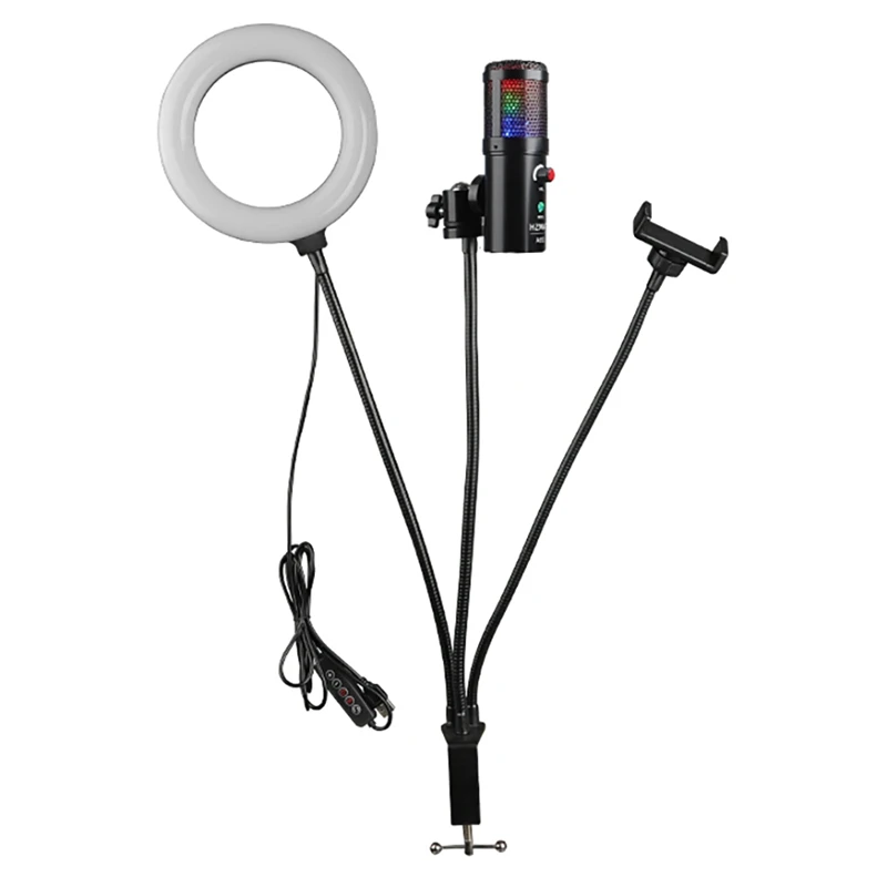 

HZM&C Three-Tube 6-Inch Fill Light Microphone Set 192KHz/24Bit Sampling Rate Comes with Breathing Light USB Game Live Microphone
