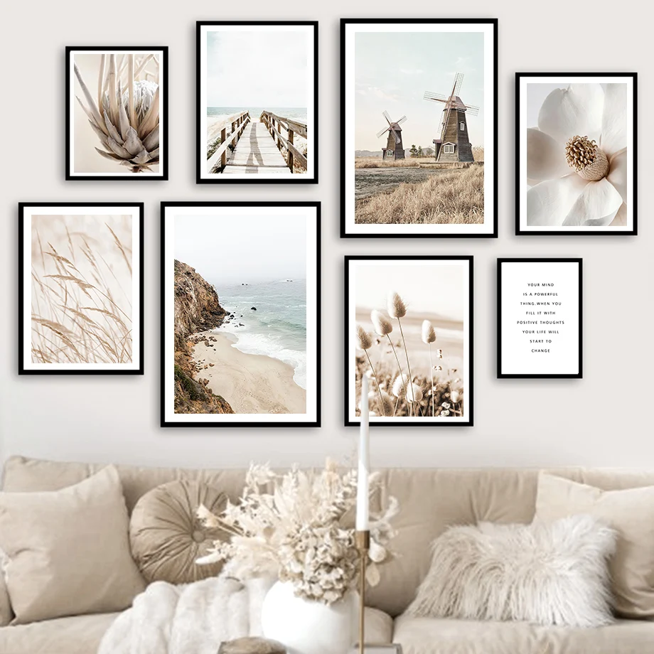 

Dandelion Reed Flower Field Windmill Sea Beach Nordic Wall Art Canvas Painting Posters And Prints Pictures For Living Room Decor