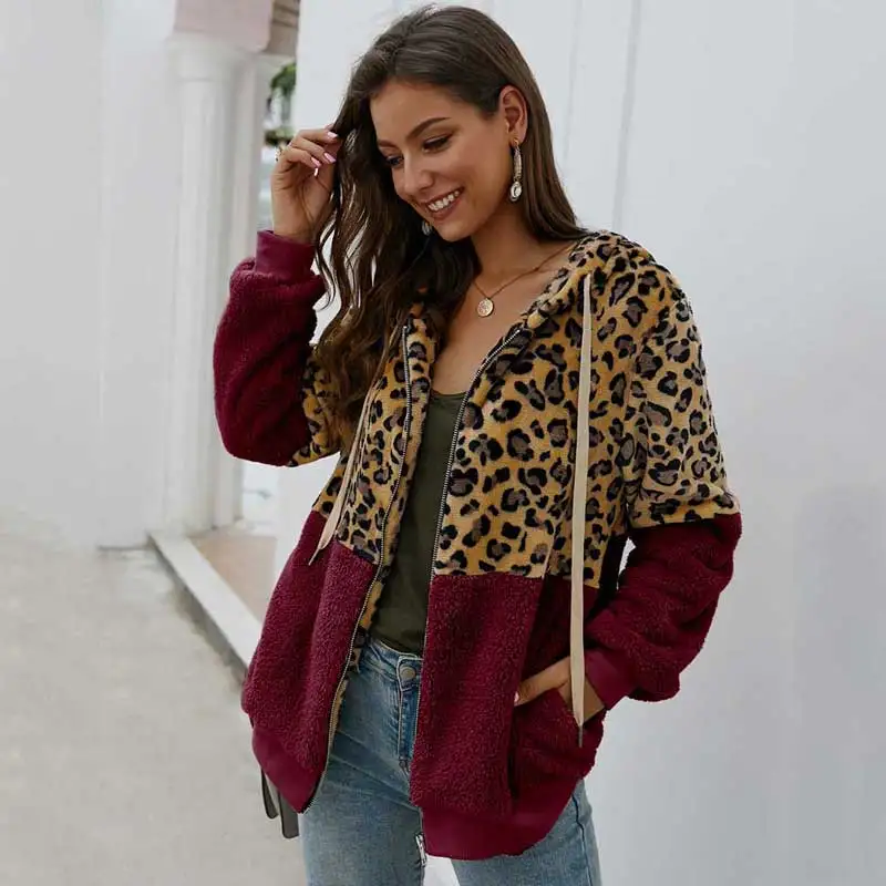 

Fashion Leopard Faux Fur Coat Women Teddy Coat Female Leopard Print Plush Teddy Jacket Long Sleeve Fluffy Winter Coat Women
