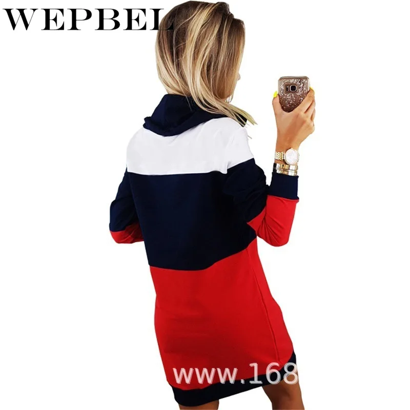 

WEPBEL Fashion Hit Color Casual Bottoming Fall Clothes Women Warm Stand High Collar Long Sleeve Cotton Hoodies Dress