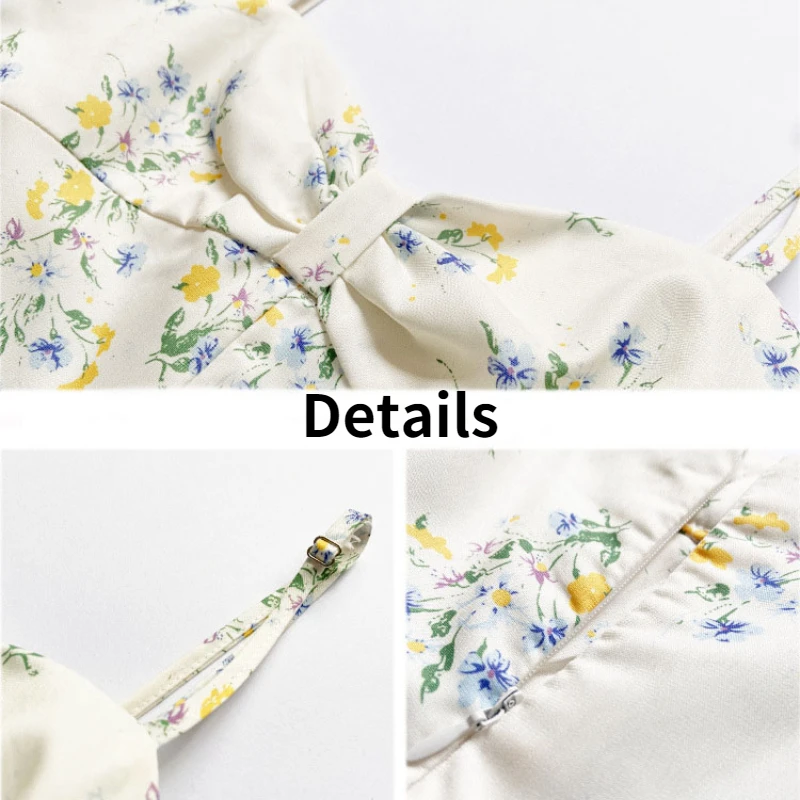 

Dress Women Summer Fashion Spaghetti Strap Backless Sexy High Waist Floral Temperament Vacation French Style Vintage Female New