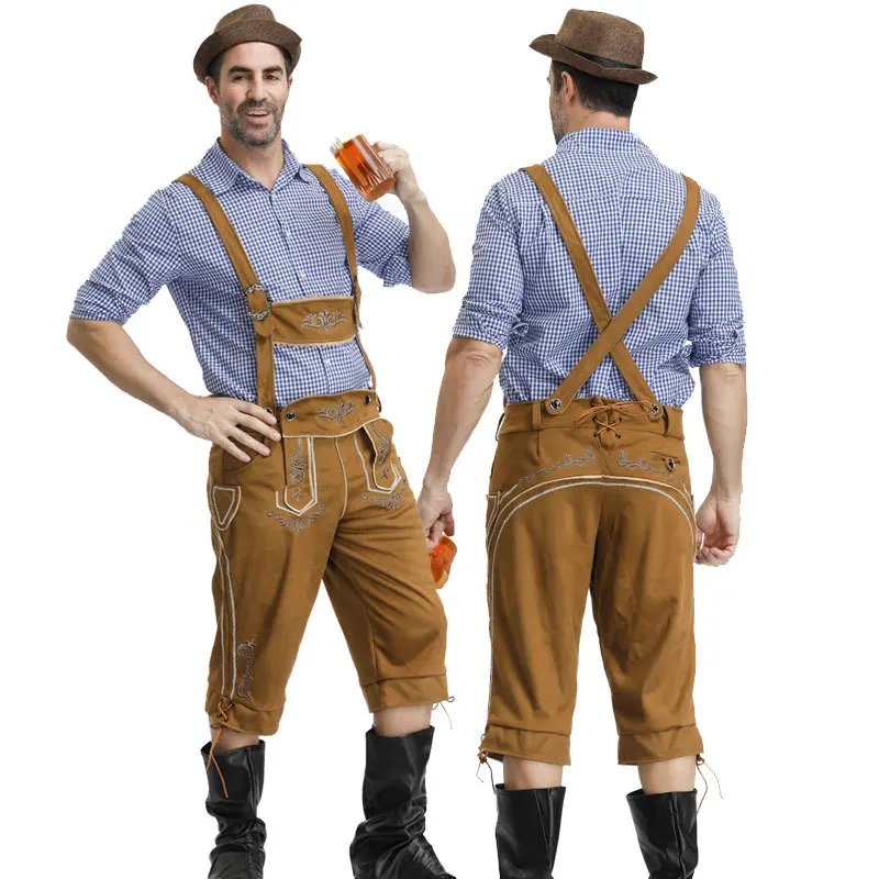 

Oktoberfest Plaid Shirt Beer Party Man Bavarian Clothes with Hat and suspender pant Carnival Costume Germany Tradition Costumes