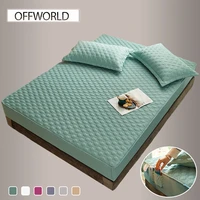 offworld thicken quilted mattress cover side pocket design fitted bed sheet anti bacteria king queen air permeable bed pad cover