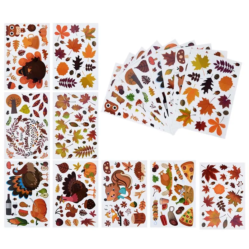 

3pcs Thanksgiving Decoration Sticker DIY Turkey Maple Leaf Style Window Stickers Home Decor PVC Decals Festival Party Supplies