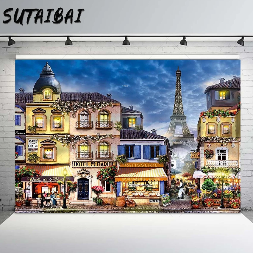 

Photography Background Vinyl City Street Eiffel Tower Background Computer Printed Birthday Party Photo Backdrop for PhotoStudio