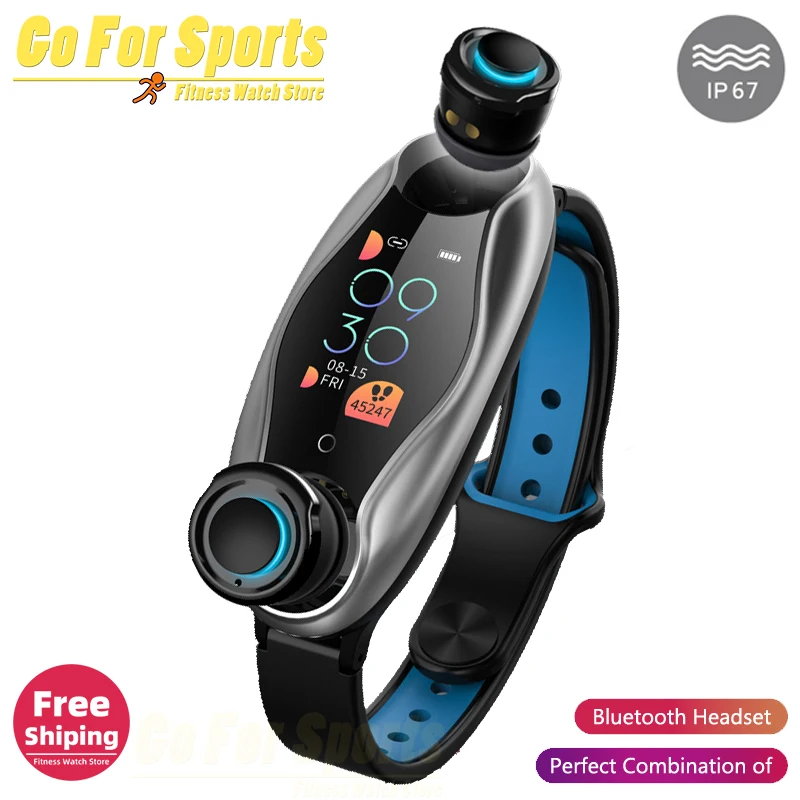 

T90 Fitness Bracelet Bluetooth 5.0 with Wireless Earphones IP67 Waterproof Sport Smart Watch Clock for Android IOS Phone pk T89
