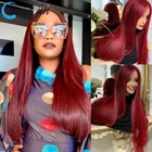 Бразильские прямые волосы 13X 4, человеческие волосы на сетке спереди, парики для женщин, волосы бордового цвета с неповрежденной кутикулой 4x4, искусственные волосы на сетке