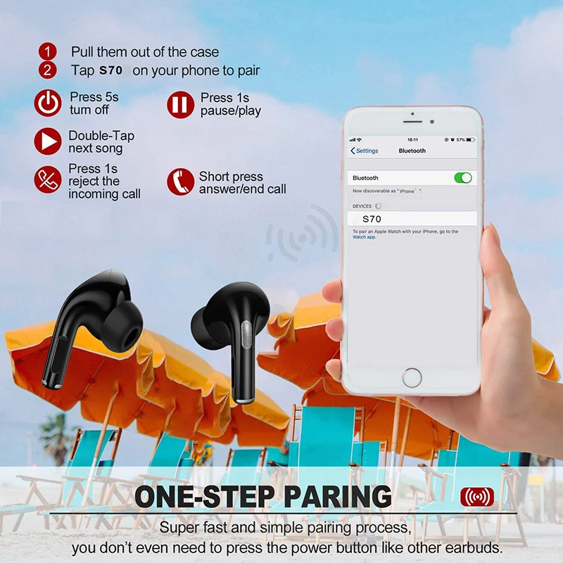 spesifikasi Earphone Bluetooth Ringan TWS Headset Sentuh Pintar HiFI Bass Dalam Stereo Earbud In-Ear Headphone Nirkabel Dengan Kotak Pengisi Daya