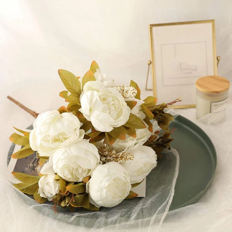 

2 Pcs Artificial Peonies Flower Vintage Silk Peony Bouquet Fake Peonies Arrangement DIY Home Wedding Floral Decoration