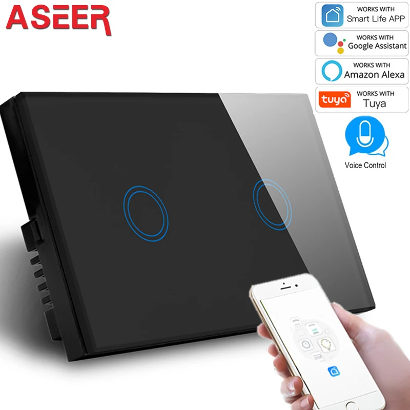 Стандарт ASEER США 2 Gang WIFI переключатель приложение управления смарт-переключатель