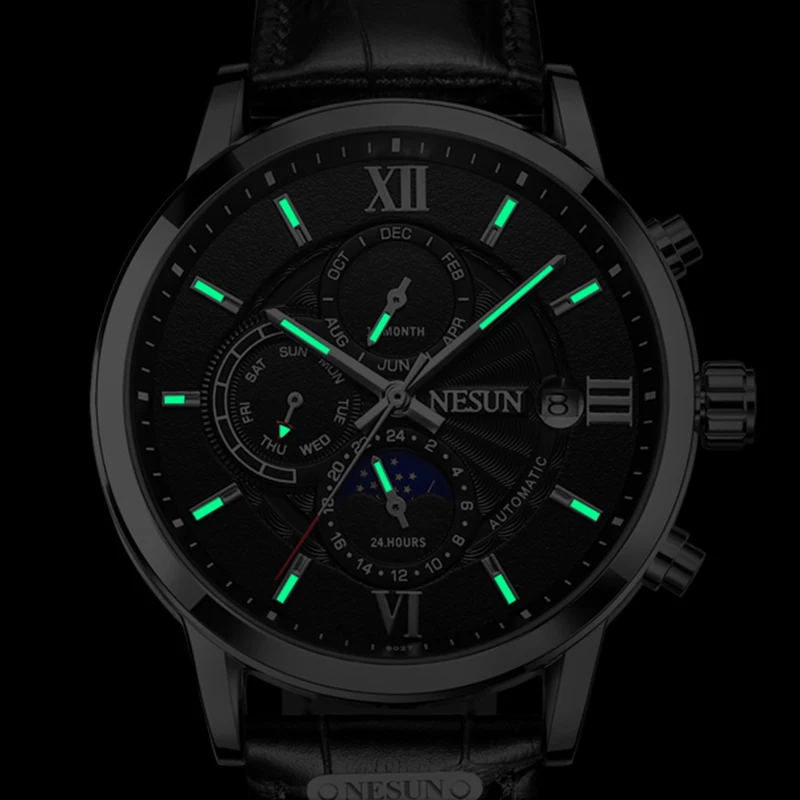 Автоматические механические мужские часы Nesun роскошные брендовые