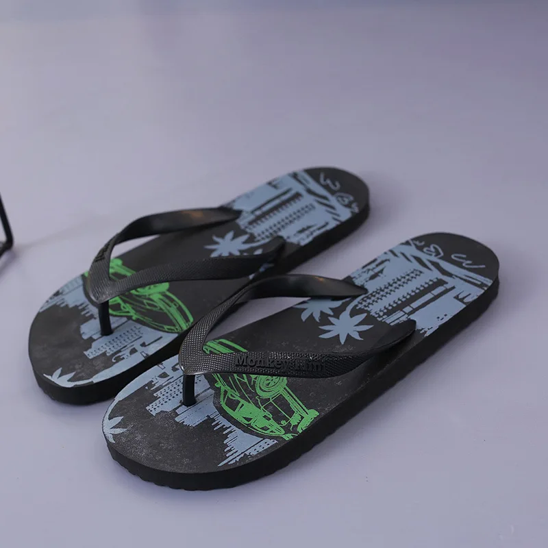 

Man Slippers Summer Home Flip Flops Man Outdoor Beach Flat Shoes Comfort Printing Non-slip Bathroom Slides Male Indoor Sandals