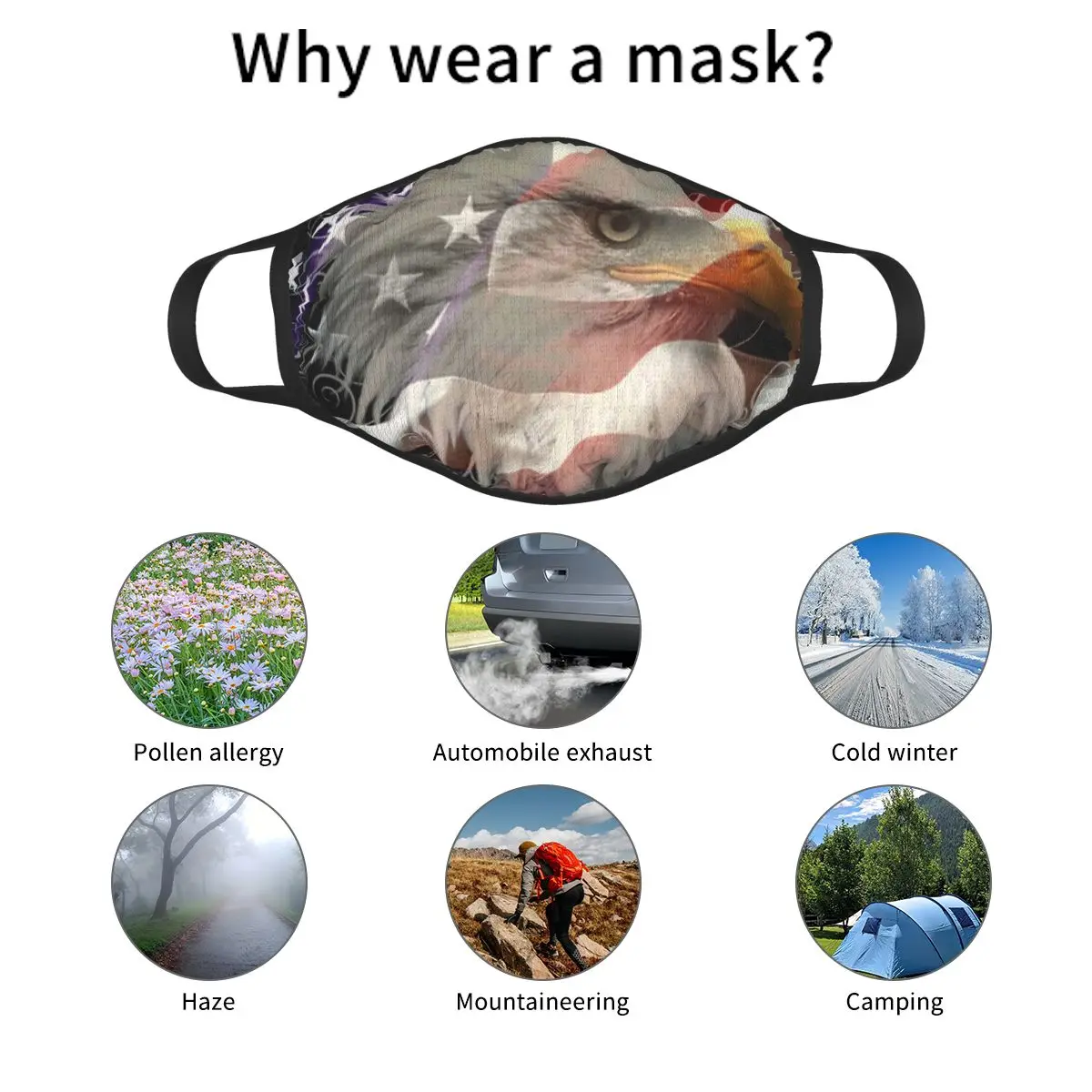 

American Flag Eagle Reusable Face Mask Anti Haze Dustproof Mask Protection Mask Respirator Mouth Muffle