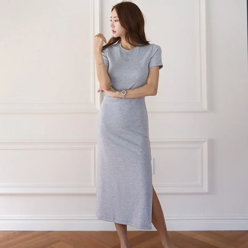 Платье-футболка женское длинное облегающее пляжное повседневное базовое халат