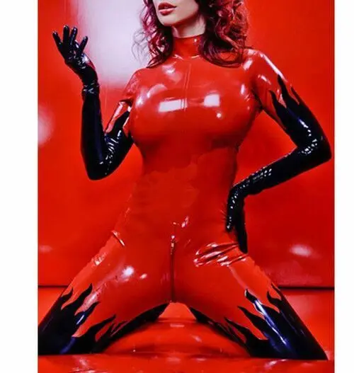 100% новый латексный костюм резиновый Gummi сексуальный красный и черный Catsuit 0 4 мм
