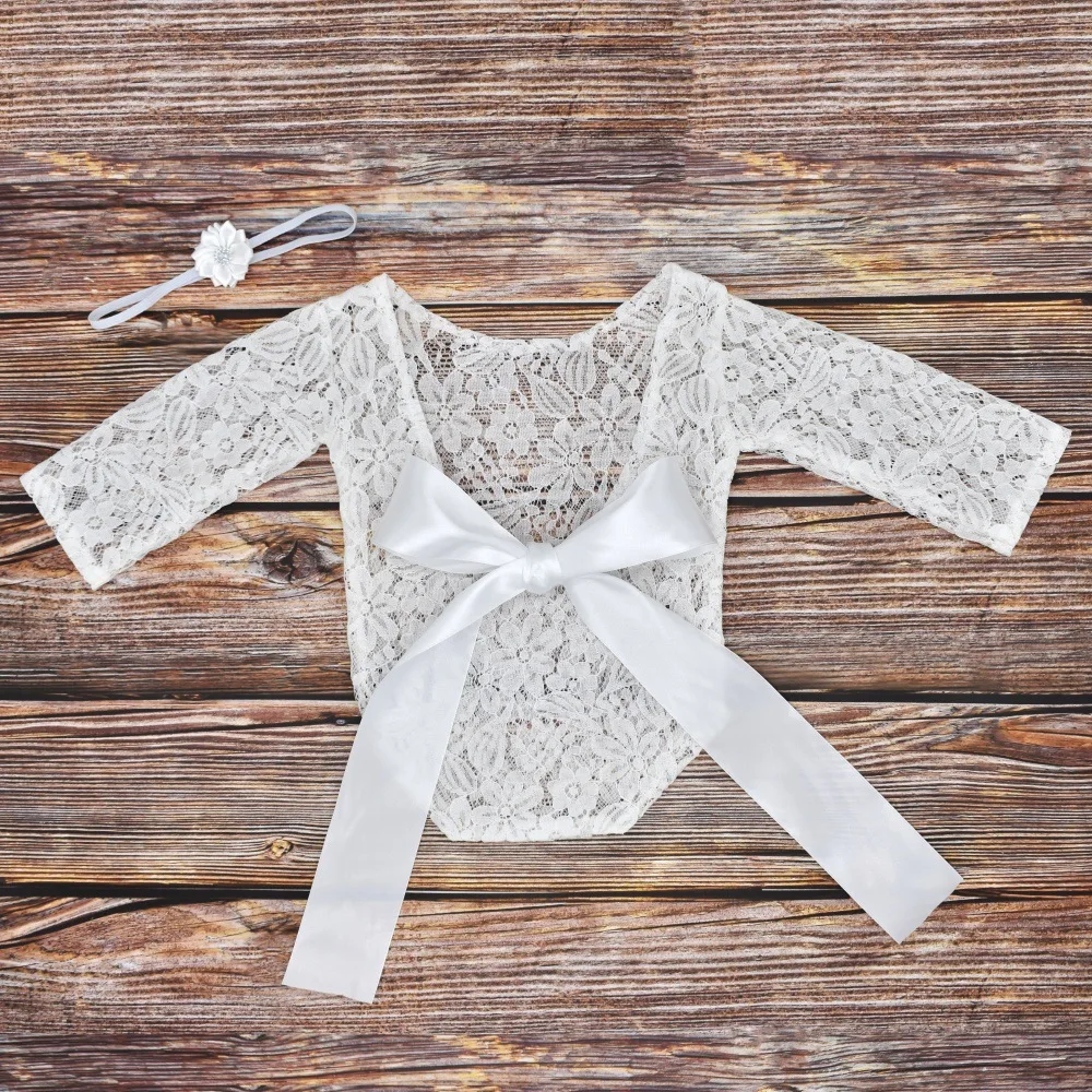Детский кружевной комбинезон для новорожденных белый принцессы с большим бантом