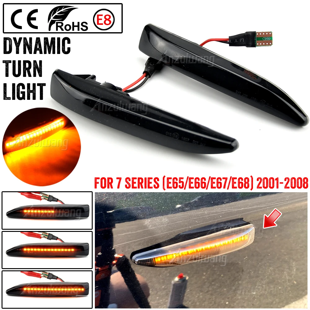 

Car LED Side Marker Turn Signal Light Dynamic Flowing Sequential Indicator Lamp For BMW 7 Series E65 E66 E67 E68 2001-2008