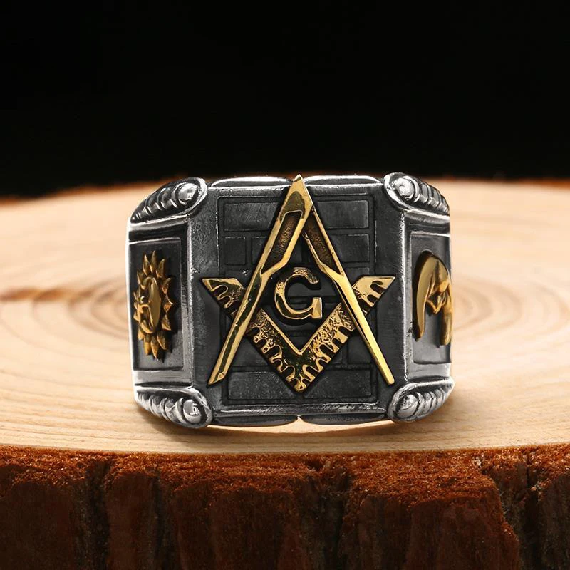 

New Thai silver sun moon geometric ring designer original unique craft punk style domineering exaggerated men's jewelry