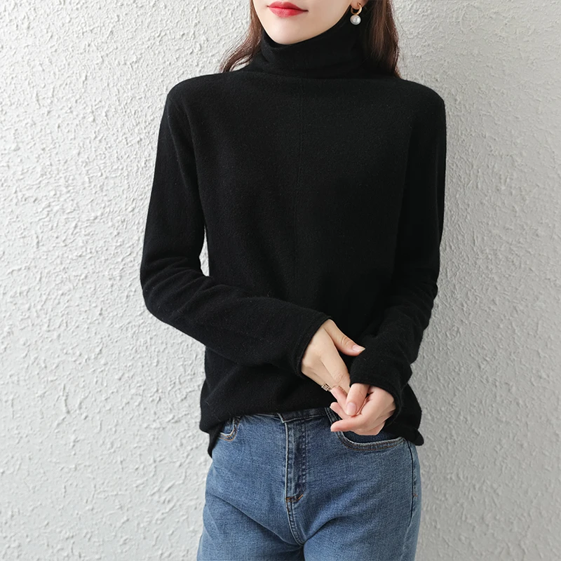 

wool sweater women turtleneck pullover loose long sleeve pile collar cashmere knitted bottoming shirt