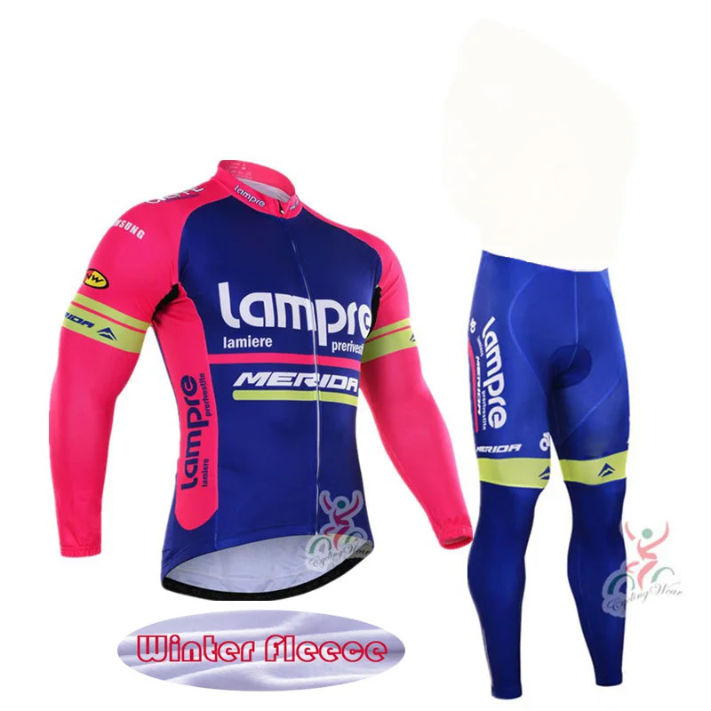 Зимний термальный флис Lampre Команда Велоспорт длинный рукав, дышащий Велоспорт Джерси одежда MTB велосипедная одежда