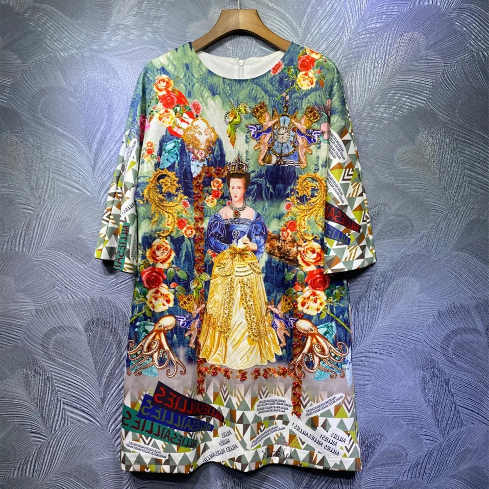 

Женское винтажное платье с цветочным принтом, коротким рукавом и стразами