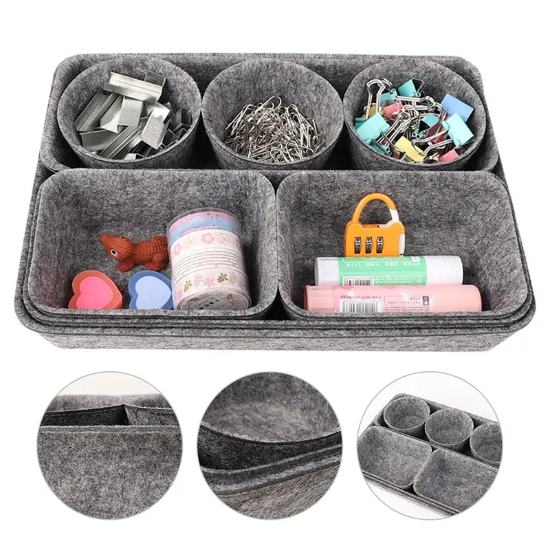 

8Pcs Set Multi-Purpose Felt Storage Basket Snacks Cosmetics Trays For Drawer Sorting Boxes Bigger Desktop Organizing Baskets