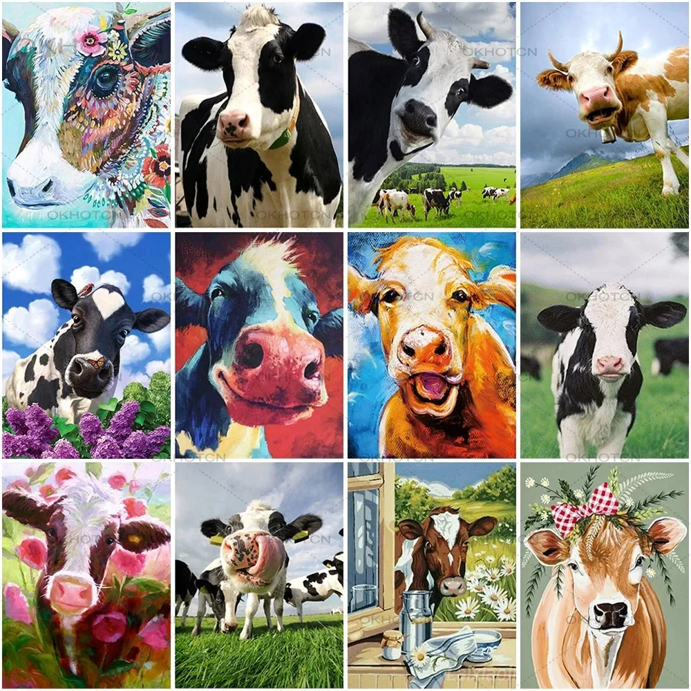 

Diy 5D Diamond Painting Full Round Rhinestones Cow Cross Stitch Farm Animal Mosaic Diamond Embroidery Wall Art Home Decor
