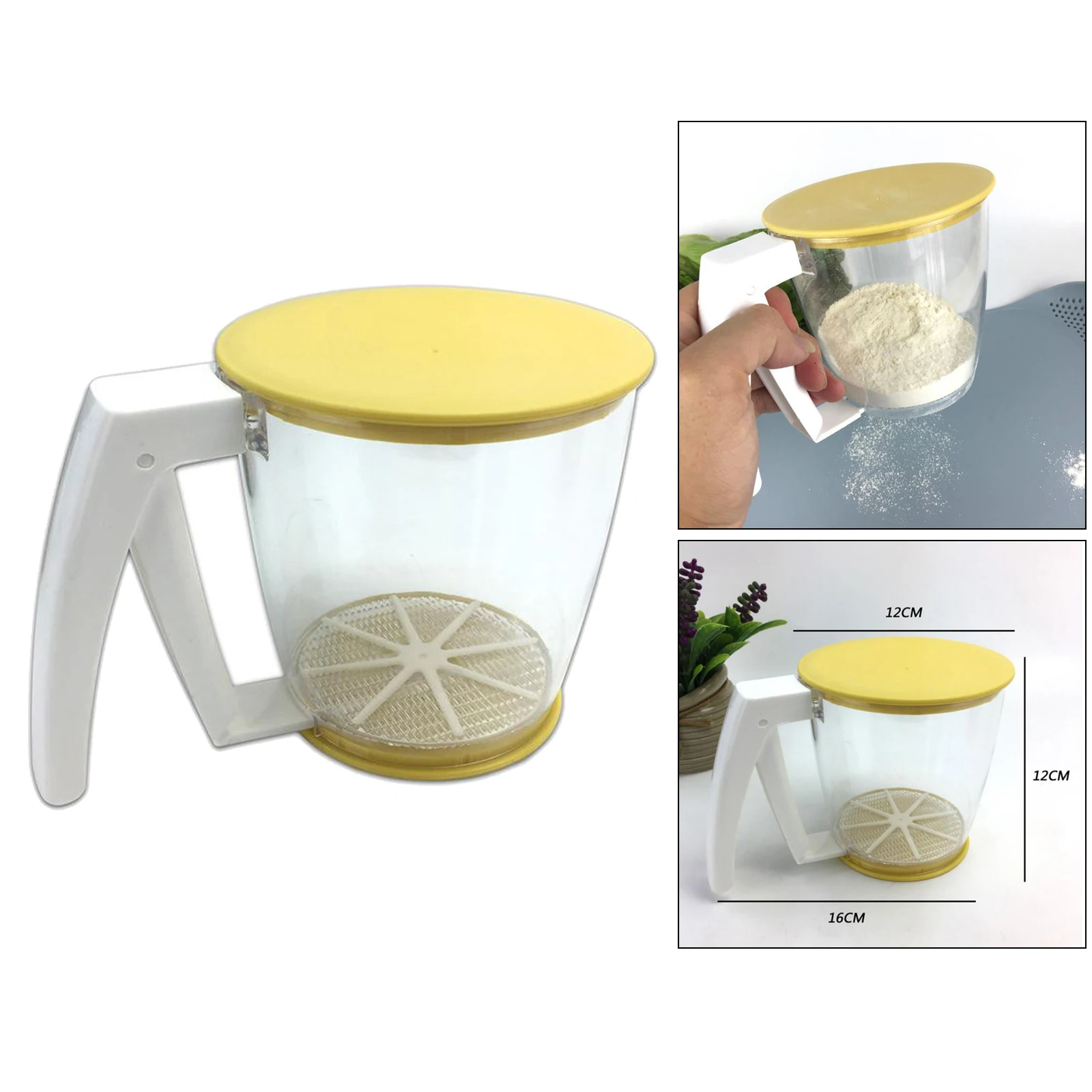 

PP Plastic Flour Sifter Practical Kitchen Baking Shaker Sieve Cup One Hand Press