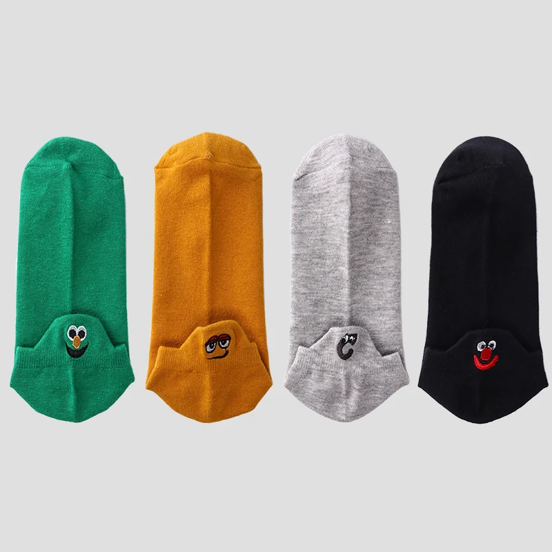 Женские носки с вышивкой Kawaii, модные забавные Женские носочки, хлопковые летние 4 пары ярких цветов - Цвет: Style6