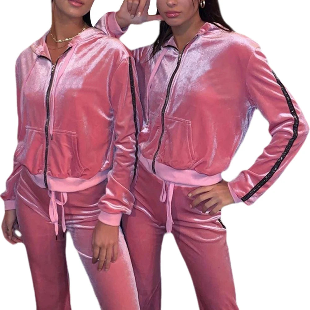 

2 Piece Velvet Set Women Solid Color Running Hooded Long Sleeve Hoodies Trousers Two Piece Set Autumn Women Clothing Sports Suit
