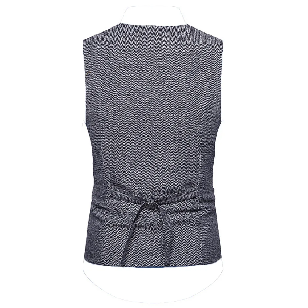 Мужской деловой твидовый костюм двубортный жилет в стиле ретро приталенный