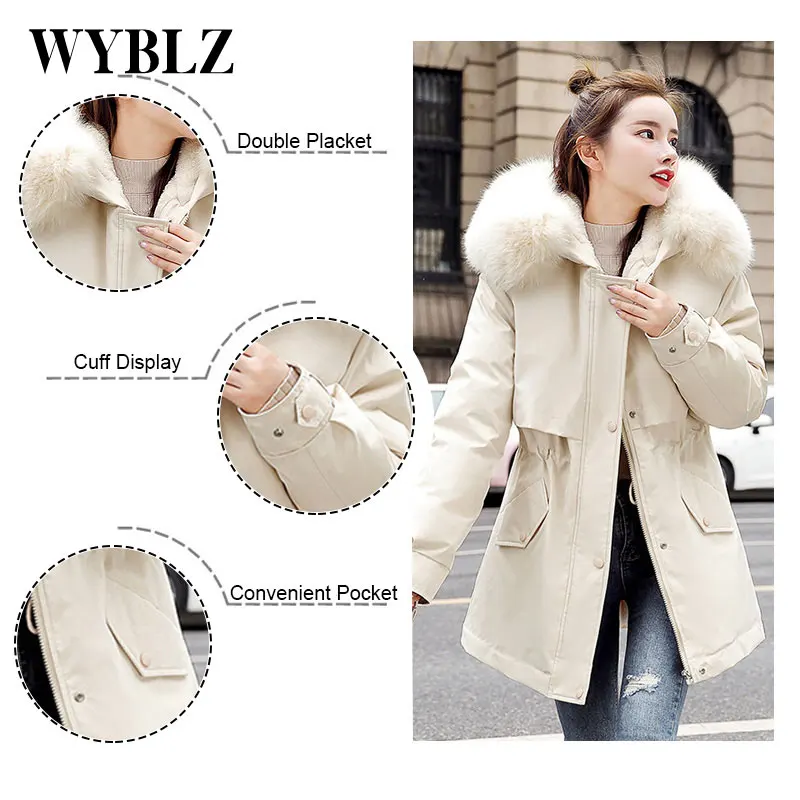 Winter Thicken Cotton Jackets Women Fashion Fur Collar Plus Velvet Parkas Female Korean Elegant Loose Zipper Women's Coat 2021
