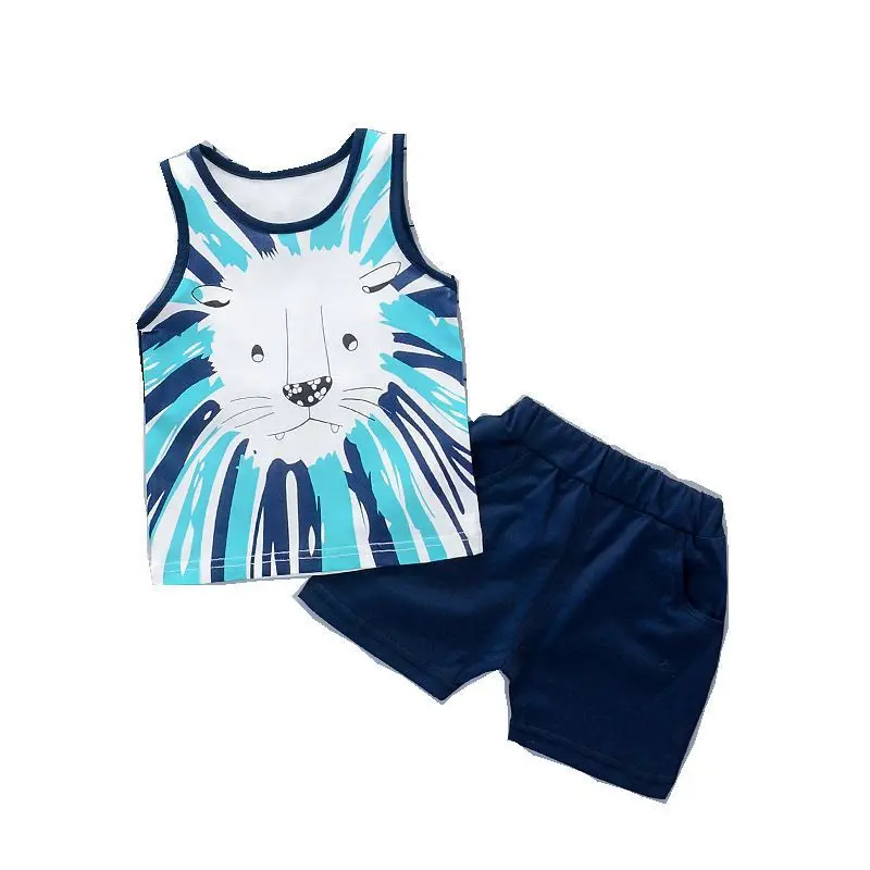 

New Summer Fashion Children Clothes Baby Girls Boys Cotton Vest Shorts 2Pcs Sets Toddler Casual Costume Kids Cartoon Sportswear