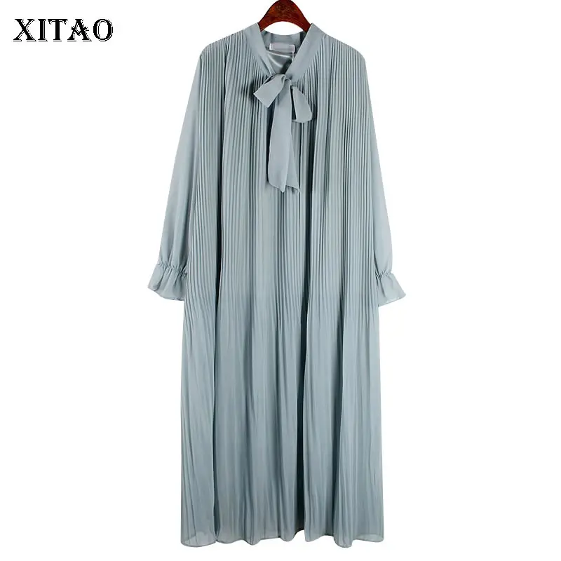 Женское плиссированное платье XITAO повседневное облегающее с длинным рукавом и
