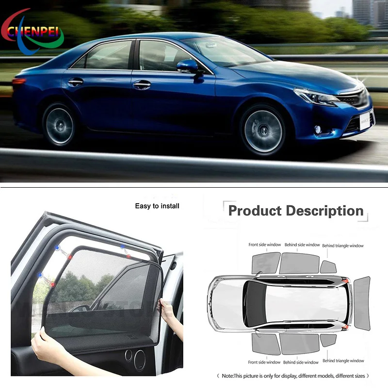 For Toyota Reiz 2011 Car Full Side Windows Magnetic Sun Shade UV Protection Ray Blocking Mesh Visor Car Decoration Accessories