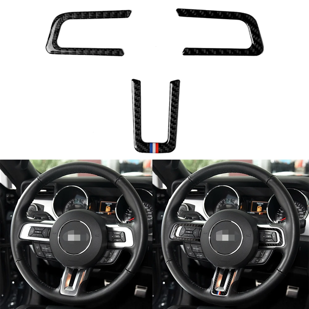 

Steering Wheel Center Emblem Trim Decorative Sticker Carbon Fiber Car Styling for Ford Mustang 2015 2016 2017 Auto Accessories