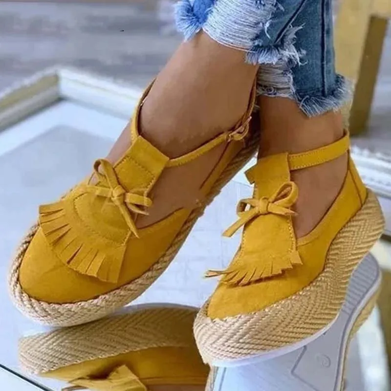 

New Women Sandals Buckle Strap Flock Summer Shoes Chaussures T-Strap Femme Flat Platform Sandalias Tassels Shoes 2021 Fashion 43