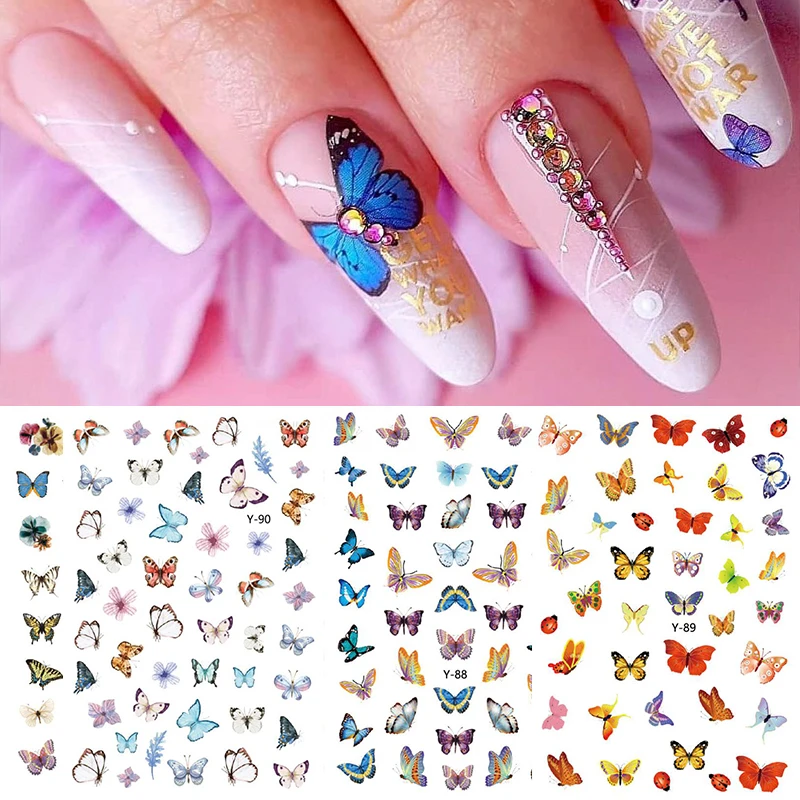 1 шт. 3D наклейки для ногтей цветы роза лист Бабочка изображение смешанный размер