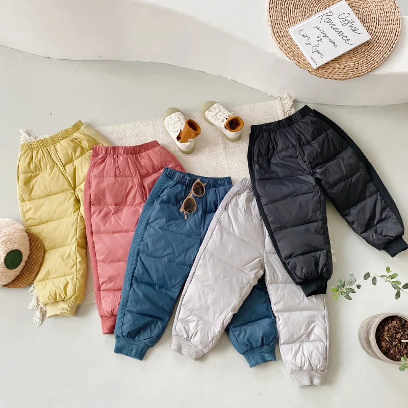 

2021 Winter New Baby Girls Leggings Children Duck Down Warm Ski Trousers Solid Lightweight Kids Boys Snow Toddler Casual Pants 9