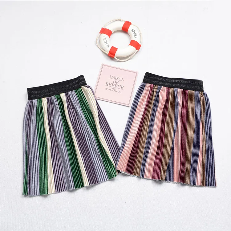

Teen Girls Kids Skirt Colorful Metal Glittery Stitches Elasticized Waist Pleated Children Clothing match sweater jack Big Sale