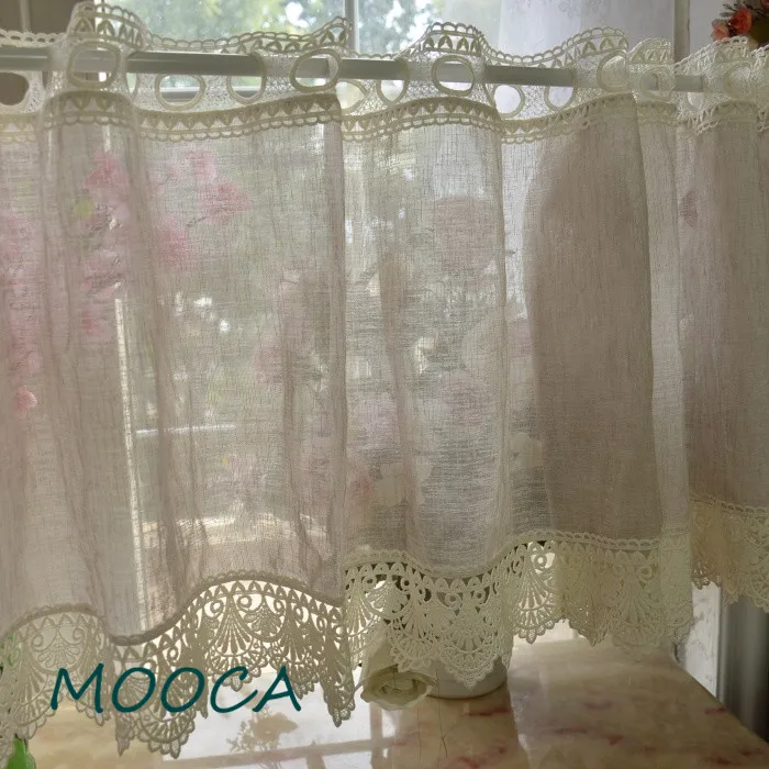 Хлопчатобумажная льняная кружевная занавеска короткая готовая для кухни caffee |