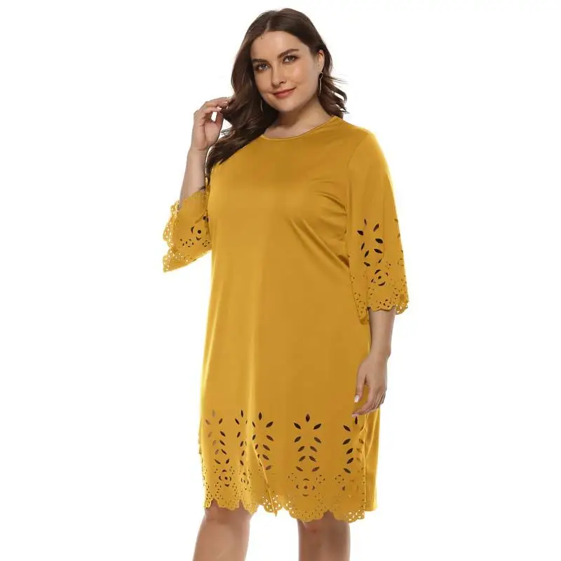 

2020 Summer Big Size Dress Women Plus Size A Line Dress Woman Hollow Out Party Dresses For Women Knee Length Dress Female